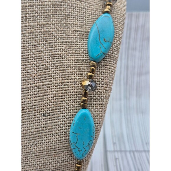 Artisan Bronze Bead & Howlite Stone Faux Turquoise Collar Necklace & Earring Set - Picture 7 of 12